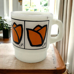 Vintage Fire King Anchor Hocking Coffee Mug Orange Tulip MCM